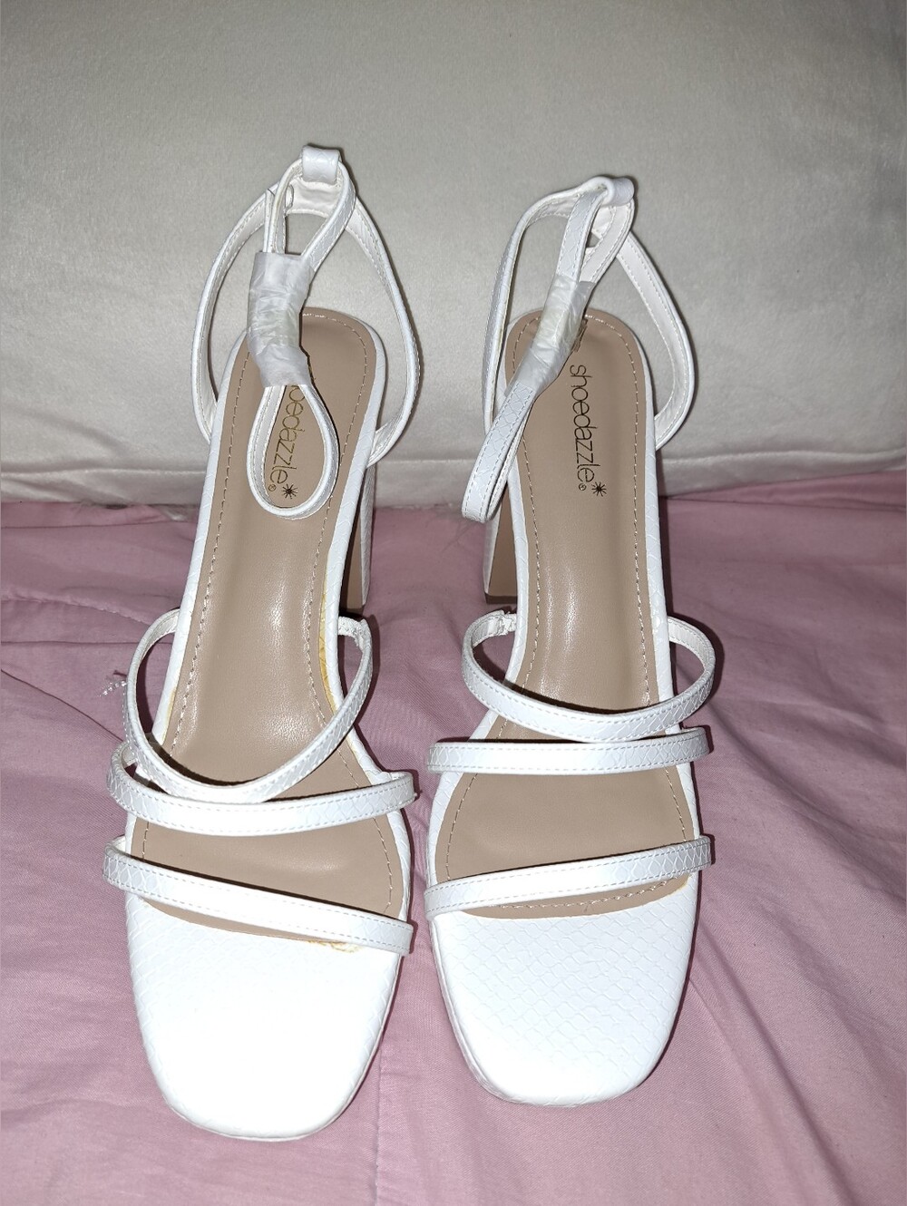 Shoe Dazzle White Strappy Block Heel Sandal